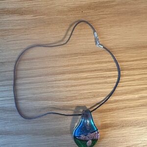 Artisan Elegant Blue and Green glass Pendant Necklace
